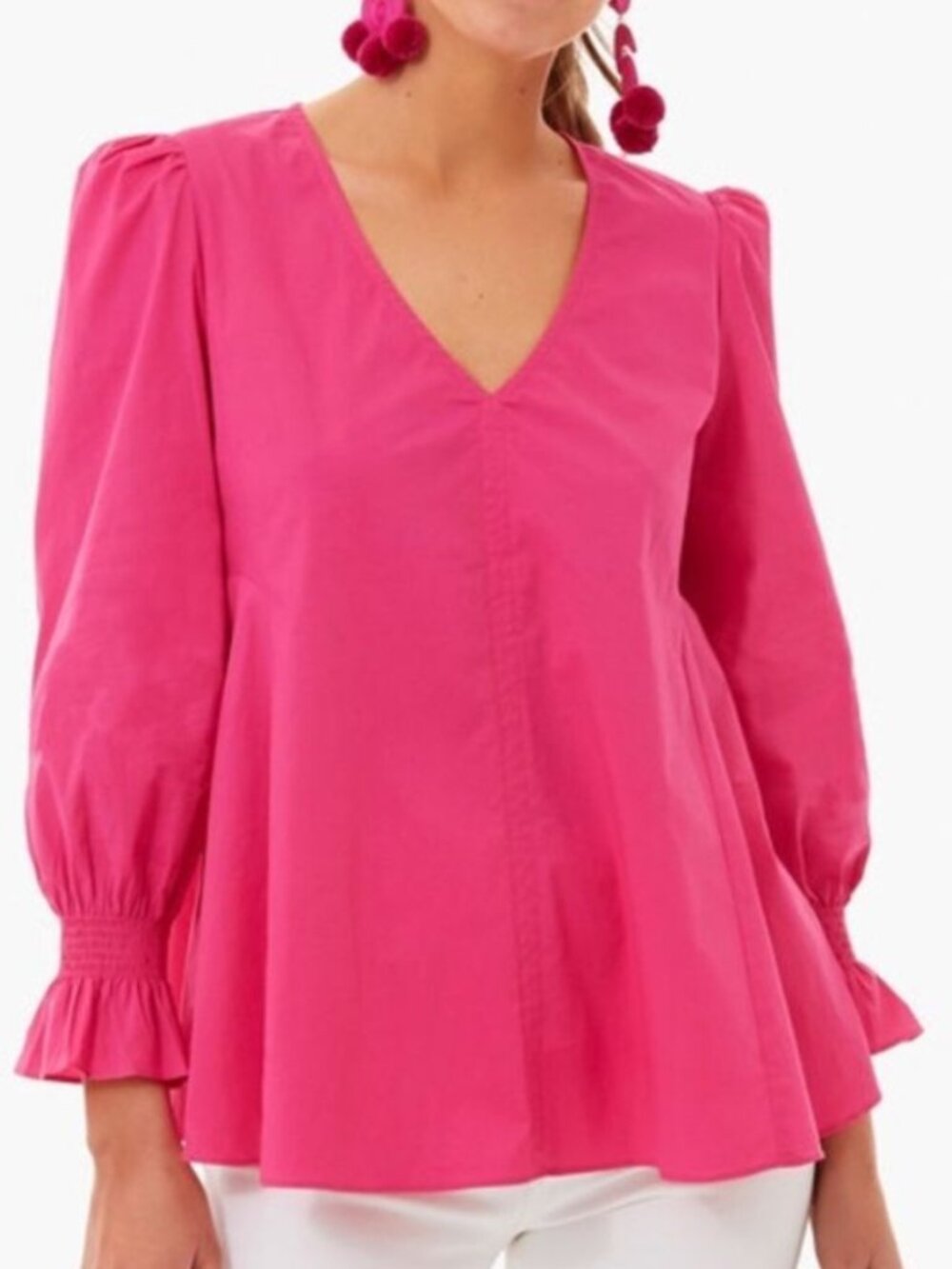 Tuckernuck Pomander Place Pink Easton Blouse V-Neck Cotton Flowy Smocked Size XS
